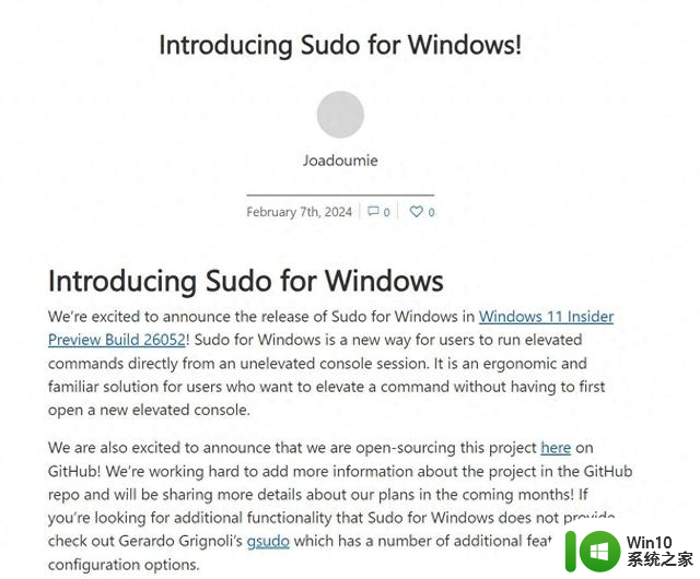 Win11 Build 26052预览版见，微软确认将原生支持Sudo命令，提供更便捷的管理员权限管理方式